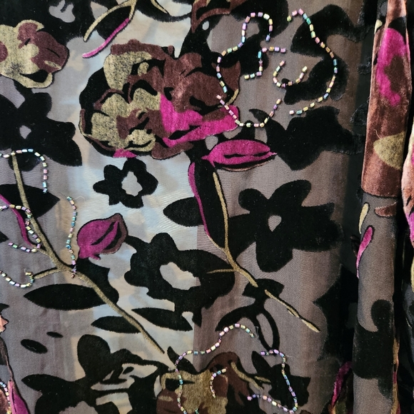 JR Nites Vtg Floral Shell Blouse Fringe Velvet Burnout Dark Fairy Whimsigoth L - Picture 12 of 13